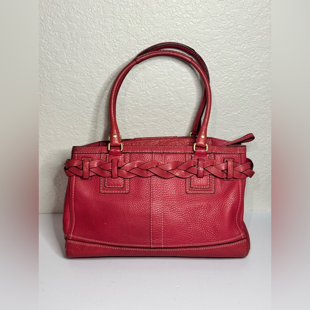 Coach Y2K Hampton Red Pebbled Leather Carryall Satchel Tote Shoulder Bag - Picture 5 of 15